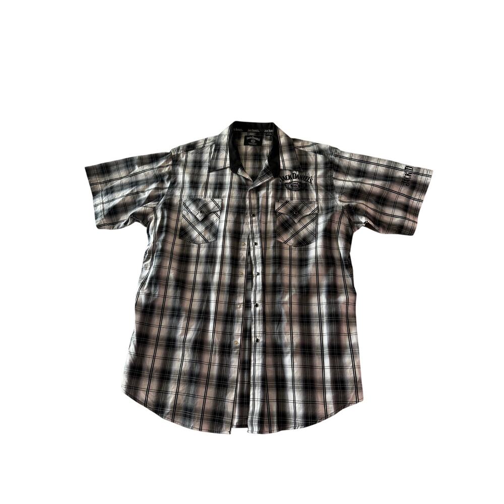 Jack Daniel’s No.7 Black And White Plaid Button Up Shirt Size XL